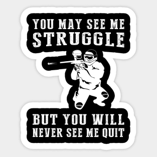 Unyielding Paintball Warrior: A Funny T-Shirt for Resilient Players! Sticker